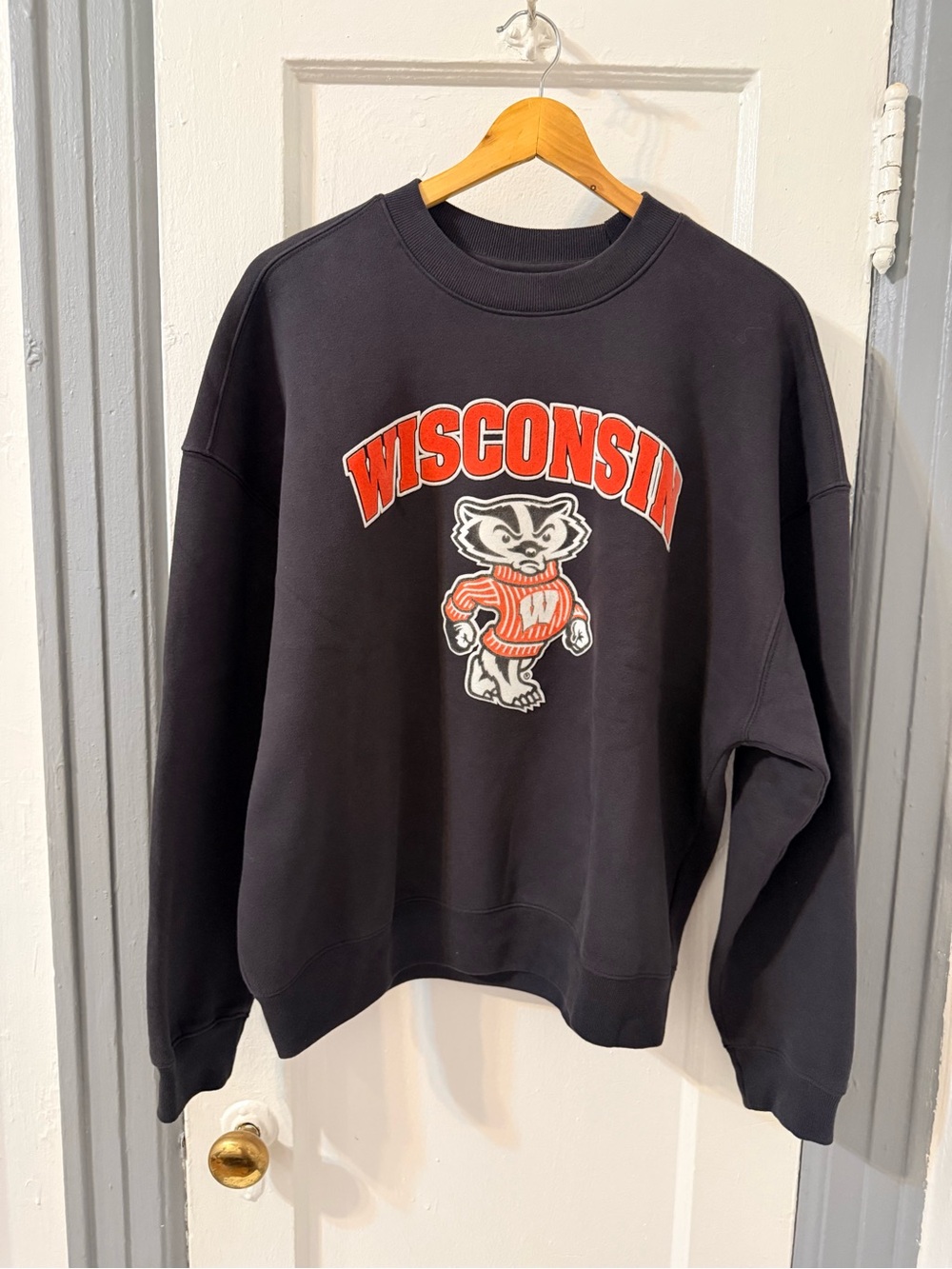 Hollister Black Crewneck Sweatshirt with Red Wisconsin Logo